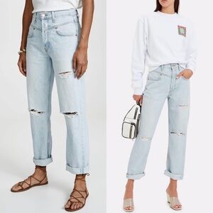 RE/DONE 90s Light Wash Denim High Rise Western Double Yoke Straight Leg Jeans 26